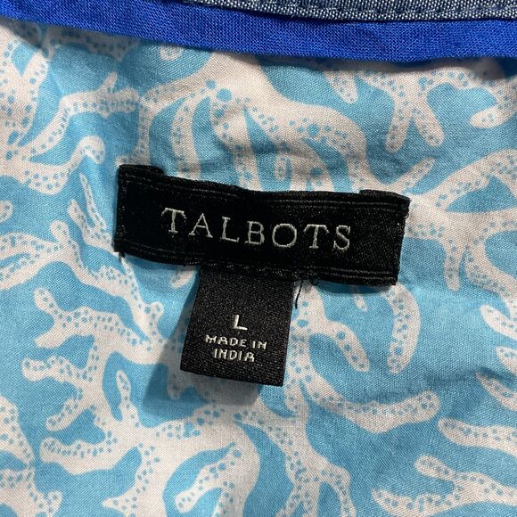 Talbots Ocean Coral Print Tabbed Sleeve Button Down Shirt - Picture 9 of 9